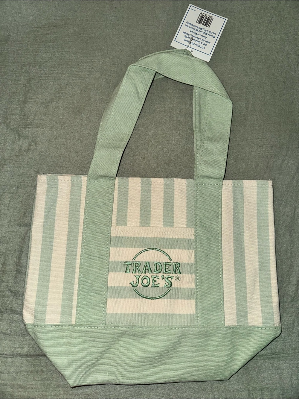 Viral Trader Joe’s Green Striped Canvas Tote Bag